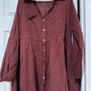 Free People Burgundy Button-Down Shirt